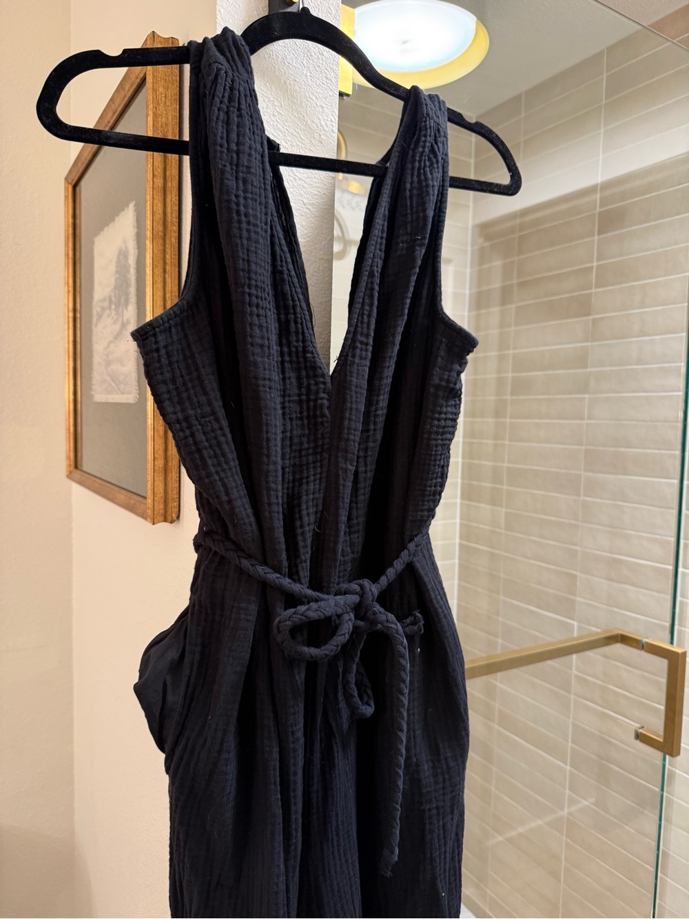 Black One-Piece Romper with Tie Waist